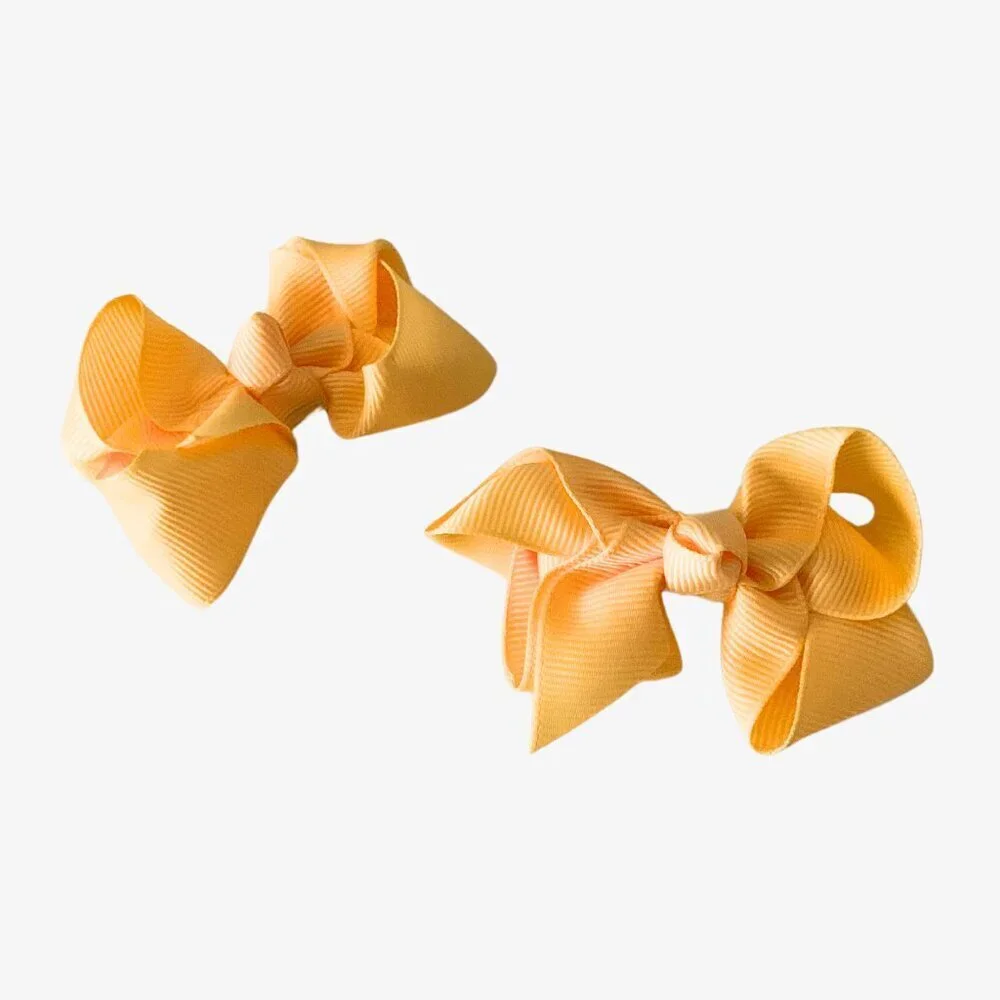 Set of 2 Pretty Girls Hair Bows Grosgrain Ribbon Clips Hair Accessories Yellow